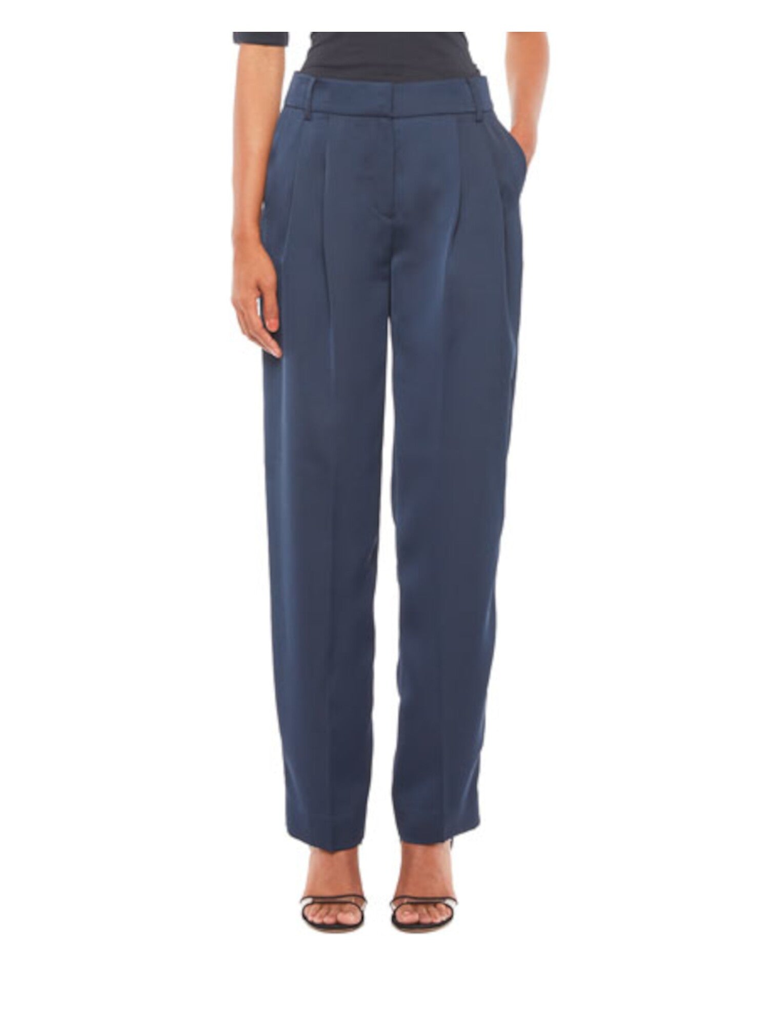 EMPORIO ARMANI Womens Navy Pleated Pocketed Dual Snap Closure Wear To Work Straight leg Pants