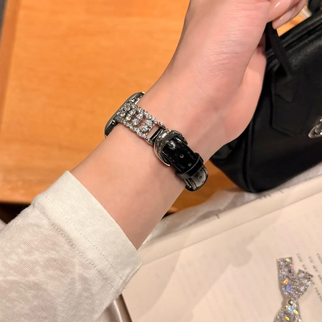 Elegant Rhinestone Leather Strap