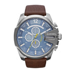 Diesel DZ4281 Mega Chief Chronograph Men's Watch – Blue Dial & Brown Leather Strap
