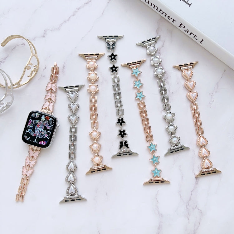 Metal Bracelet Watch Band For Apple Watch Series 8&7 45mm / SE 2&6&SE&5&4 44mm / 3&2&1 42mm(Butterfly Black Rose)