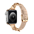 For Apple Watch Series 10 42mm Chain Genuine Leather Watch Band, Size: S(Rose Gold Apricot)