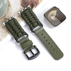 For Apple Watch Series 2 42mm Plain Paracord Genuine Leather Watch Band(Army Green)