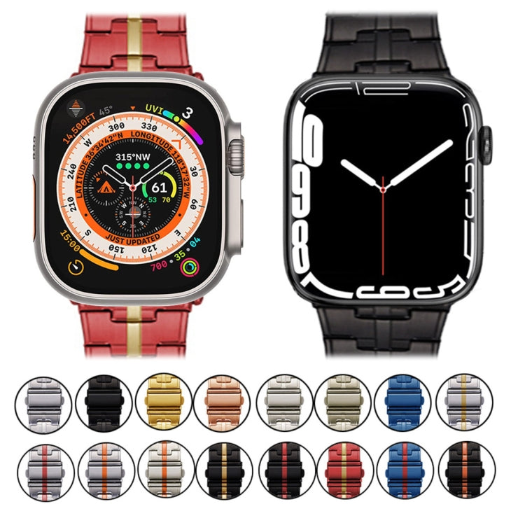 For Apple Watch Series 7 45mm Stainless Steel Watch Band(Black Red)