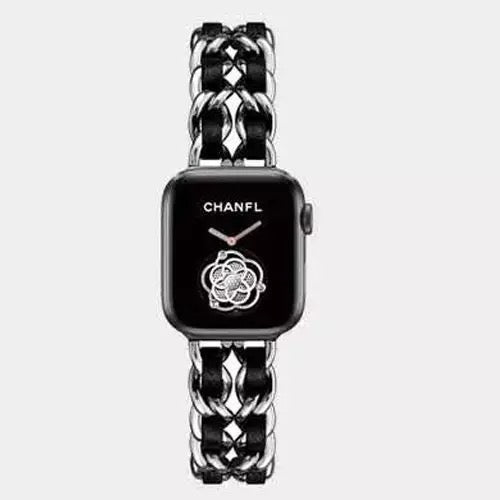 Luxurious Leather Stainless Steel Chain Band For Apple Watch Multiple Colors Available