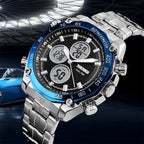 skmei-1302-fashion-men-leisure-wrist-watch-multifunctional-dual-time-sports-digital-watch-with-stainless-steel-watchband-30m-waterproof-silver-black