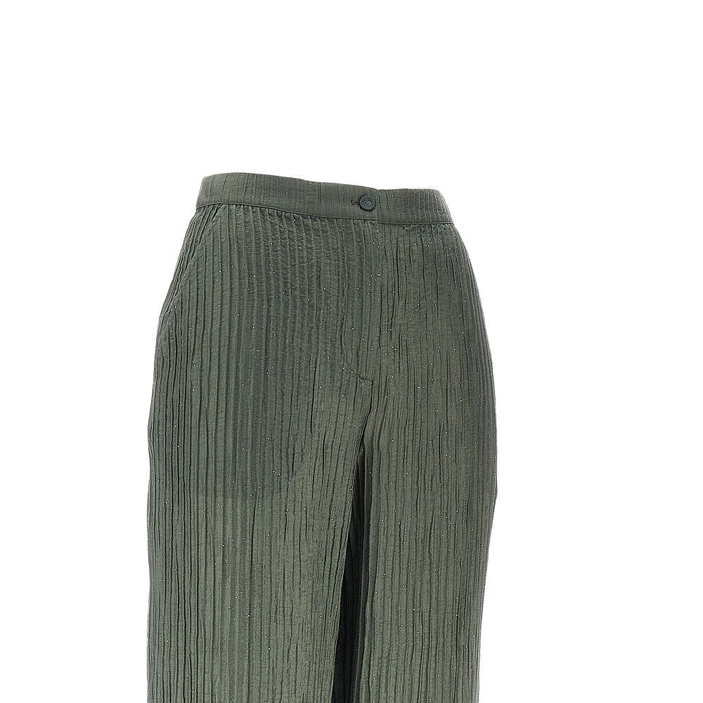 Emporio Armani Textured Lurex Taffetà Pants Green