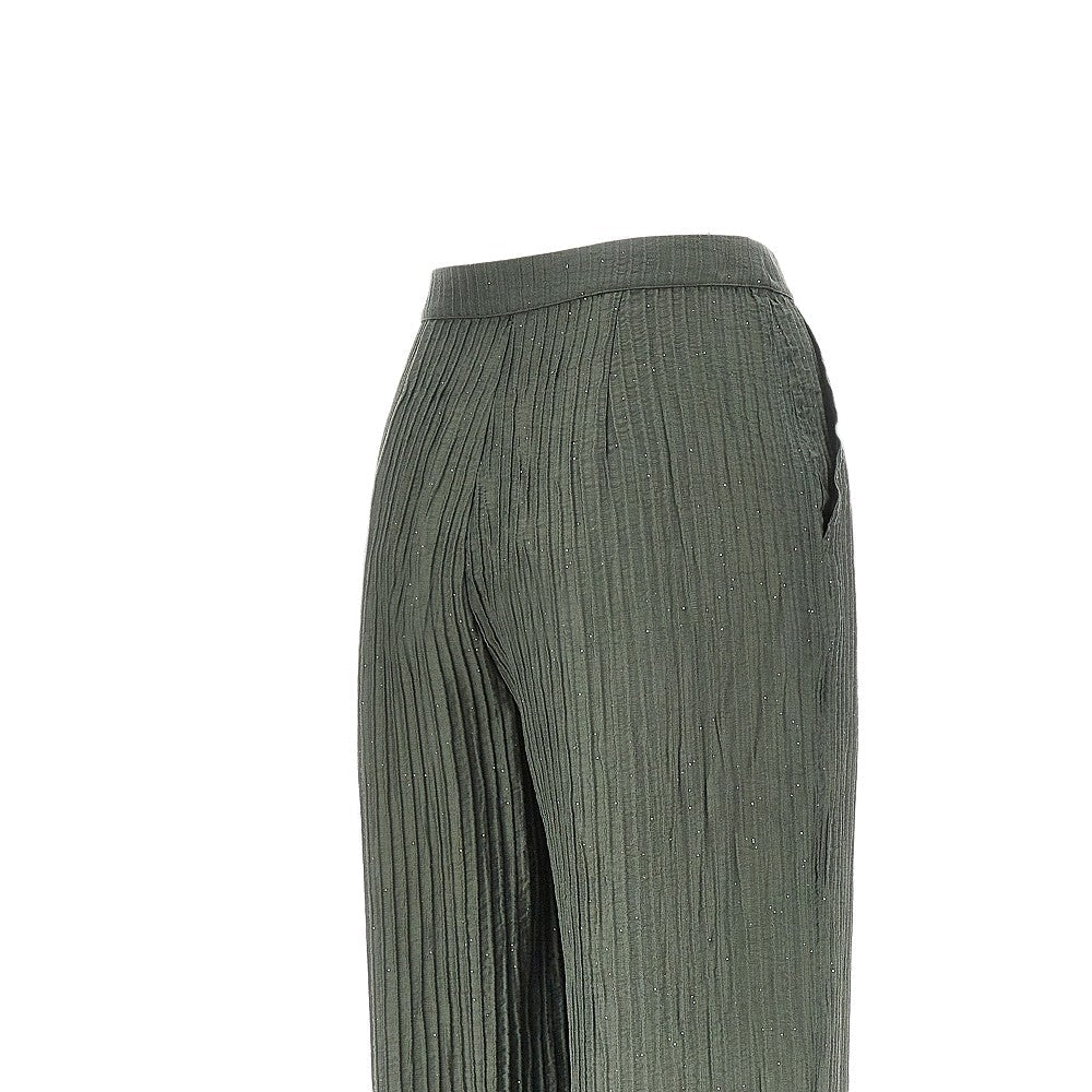 Emporio Armani Textured Lurex Taffetà Pants Green
